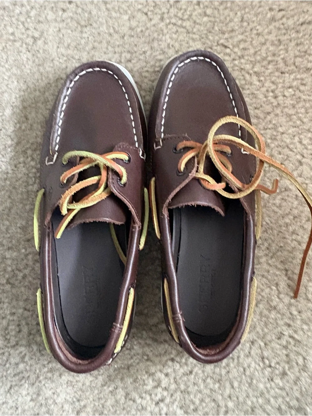 Boys Brown Leather Boat Shoes with Two-Tone Laces